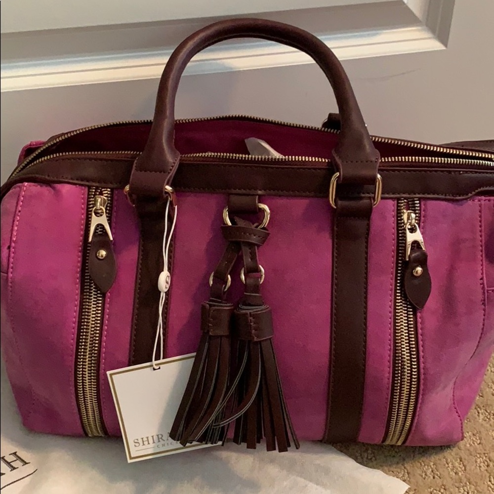 Suede and leather bag with zipper details